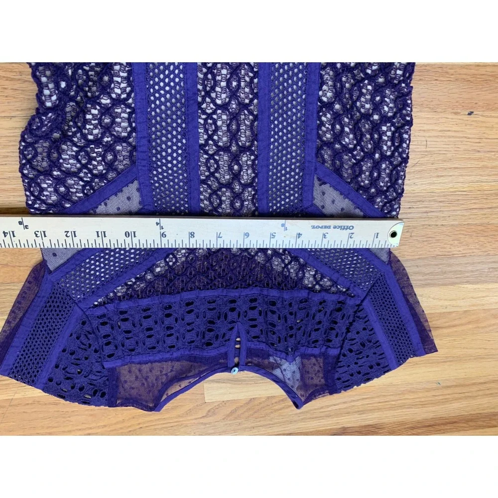 Free People FP One Purple Mixed Lace Mesh Mini Dress Smocked Waist Boho Size 2
